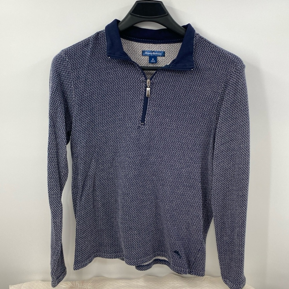 Tommy Bahama Quarter Zip Sweater Mens Medium Blue Long Sleeve Lightweight